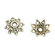 8-Petal Flower Alloy Bead Caps, Tibetan Style, Cadmium Free & Lead Free, Antique Silver, 8.5x3mm, Hole: 2mm, about 5000pcs/1000g(TIBEB-155-AS-RS)
