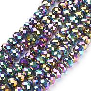 Electroplate Glass Beads Strands, Faceted, Rondelle, Multi-color Plated, 10x7mm, Hole: 1mm, about 70~72pcs/strand, 18 inch(GR7X10MMY-M)