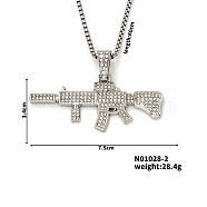 Trendy Hip-hop Alloy Crystal Rhinestone Box Chain Hand Gun Pendant Necklaces, Platinum, 23.62 inch(60cm)(HH6714-2)