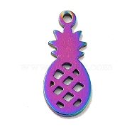 Ion Plating(IP) 201 Stainless Steel Pendants, Pineapple Charms, Rainbow Color, 16x7x1mm, Hole: 1.2mm(STAS-A066-13M)
