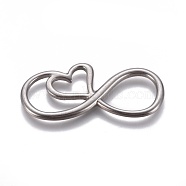 304 Stainless Steel Pendants/Links, Infinity with Heart, Stainless Steel Color, 40x19x2.5mm(X-STAS-E474-22)