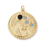 Rack Plating Brass Micro Pave Cubic Zirconia Enamel Pendants, with Jump Ring, Lead Free & Cadmium Free, Flat Round Mountain Charm, Real 18K Gold Plated, 24x22x3mm, Hole: 3.5mm(KK-A190-05G)