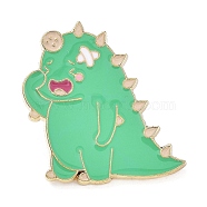 Cartoon Dinosaur with Adhesive Bandage Enamel Pins, Light Gold Alloy Brooch for Backpack Clothes, Lime Green, 29x29x2mm(JEWB-P022-D03)