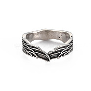 Wing Shape Open Cuff Ring, Tibetan Style Alloy Jewelry for Women, Cadmium Free & Lead Free, Antique Silver, US Size 10 1/2(20.1mm)(RJEW-S038-199)