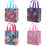 8Pcs 4 Styles Non-Woven Fabric Reusable Folding Gift Bags with Handle, Portable Shopping Bag for Gift Wrapping, Rectangle, Floral Pattern, 43cm, Unfold: 37.5cm, Bag: 22.5x21x11cm, 2pcs/style(ABAG-GF0001-19B)