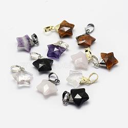 Natural & Synthetic Mixed Stone Charms, with Brass Findings, Long-Lasting Plated, Star, Mixed Color, 14~14.5x12~12.5x5mm, Hole: 3.5x6mm(G-G720-01)