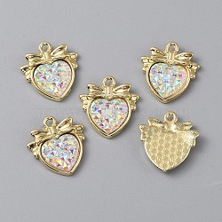 Light Gold Plated Alloy Pendants, with Acrylic Finding, Heart with Bowknot Charm, Colorful, 20.5x19.5x3mm, Hole: 1.8mm(FIND-WH0137-52LG)