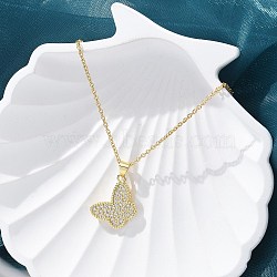 Brass Micro Pave Clear Cubic Zirconia Pendants Necklaces, Real 18K Gold Plated, Butterfly, 18.35 inch(46.6cm)(NJEW-M088-03G-02)