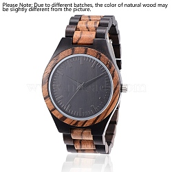 Ebony & Zebrano Wood Wristwatches, Men Electronic Watch, with Alloy Findings, Colorful, 70mm, Watch Head: 54x48x12mm, Watch Face: 37mm(WACH-H036-57)