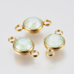 K9 Glass Links connectors, Faceted, with 304 Stainless Steel Findings, Ion Plating (IP), Flat Round, Golden, Light Green, 17.5x10x6mm, Hole: 2.5mm(STAS-F139-042G-01)