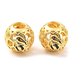 Brass Enamel European Beads, Large Hole Beads, Lead Free & Cadmium Free, Rondelle with Bee, Real 18K Gold Plated, 10x14x11mm, Hole: 4.2mm(KK-M247-14G)