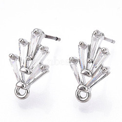 Brass Cubic Zirconia Ear Studs, 316 Surgical Stainless Steel Pin, Platinum, 14~14.5x8.2x2.8mm, Pin: 0.6mm, Hole: 2.8mm(MAK-T011-04P)