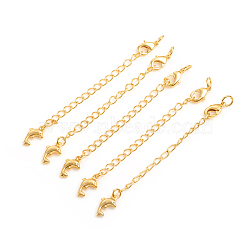 Brass Chain Extender, with Curb Chains and Lobster Claw Clasps, Long-Lasting Plated, Dolphin, Real 14K Gold Plated, 73x3mm, Clasp: 10x6x2.5mm, Jump Ring: 5x1mm, Inner Diameter: 3mm(KK-L155-29G)