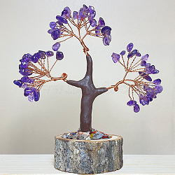 Natural Amethyst Tree Ornaments, Resin Home Display Decorations, Reiki Energy Stone for Healing, 120mm(TREE-PW0002-04E)