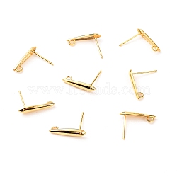 Brass Stud Earring Findings, with Loop, Long-Lasting Plated, Teardrop, Real 18K Gold Plated, 15x3.5x3mm, Hole: 1.4mm, Pin: 0.7mm(X-KK-F824-003G)