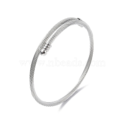 304 Stainless Steel Open Cuff Bangle with Oval Beaded, Twist Rope Torque Bangle for Women, Stainless Steel Color, Inner Diameter: 2-1/8 inch(5.5cm)(BJEW-C031-01P)