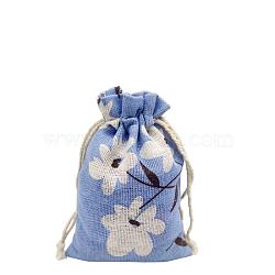 Printed Cotton Imitation Burlap Packing Pouches Drawstring Bags, for Christmas, Wedding Party and DIY Craft Packing, Flower, 18x13cm(PW-WG7B662-14)