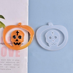 Halloween DIY Pumpkin Lampt with Skull Pendant Silicone Molds, Resin Casting Molds, For UV Resin, Epoxy Resin Jewelry Making, White, 73x82x11mm, Hole: 3mm, Inner Size: 66x76mm(DIY-P006-39)