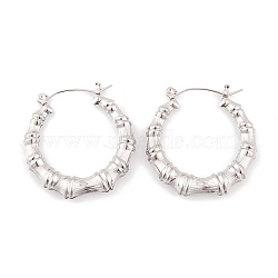 Non-Tarnish Bamboo Joint 304 Stainless Steel Hoop Earrings for Women, Stainless Steel Color, 32.5x4.6mm(EJEW-G388-01P)