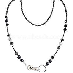 2Pcs Glass Beads Keychain, with Alloy Swivel Clasps and Lobster Claw Clasps, Black, 605mm(HJEW-SC0002-54)