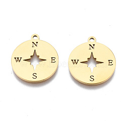 Ion Plating(IP) 201 Stainless Steel Pendants, Laser Cut, Compass, Golden, 17x15x1mm, Hole: 1.4mm(STAS-T044-236G)