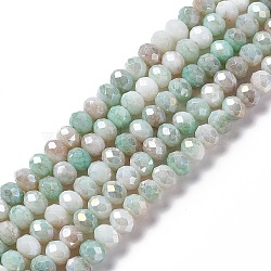 Faceted Electroplated Glass Beads Strands, AB Color Plated, Abacus, Dark Sea Green, 8~8.5x6.5mm, Hole: 1.4mm, about 66pcs/strand, 16.57 inch(42.1cm)(X-GLAA-C023-02B)