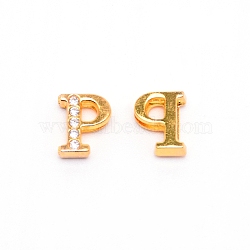 Alloy Slide Charms, with Crystal Rhinestone and Initial Letter A~Z, Letter.P, P: 11.5x9.5x4mm, Hole: 1.5x8mm(PALLOY-TAC0012-21P)