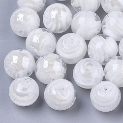 Handmade Lampwork Beads, Pearlized, Round, White, 14mm, Hole: 1.5mm(LAMP-S021-11)