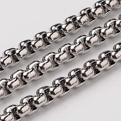 304 Stainless Steel Venetian Chains Box Chains, Unwelded, Stainless Steel Color, 5x5mm(CHS-H001-5mm-05P)