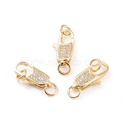 Brass Micro Pave Clear Cubic Zirconia Lobster Claw Clasp, with Jump Rings, Long-Lasting Plated, Real 18K Gold Plated, 16x8x4mm, Hole: 3.2mm(ZIRC-I043-31C-G)