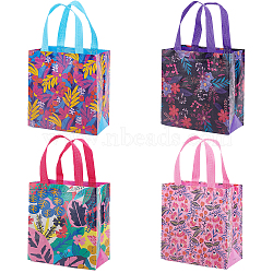 8Pcs 4 Styles Non-Woven Fabric Reusable Folding Gift Bags with Handle, Portable Shopping Bag for Gift Wrapping, Rectangle, Flower, 22.5x21x11cm, 2pcs/style(ABAG-GF0001-19B)