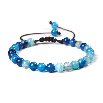 Natural Agate Round Bead Adjustable Braided Bracelets, 6mm