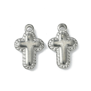 304 Stainless Steel Pendants, Cross Charms, Stainless Steel Color, 20x12.5x3.4mm, Hole: 2mm