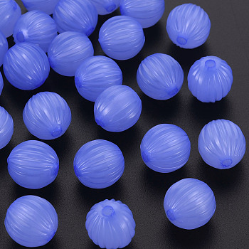 Imitation Jelly Acrylic Beads, Corrugated Beads, Round, Medium Slate Blue, 14x13mm, Hole: 2.5mm, about 356pcs/500g