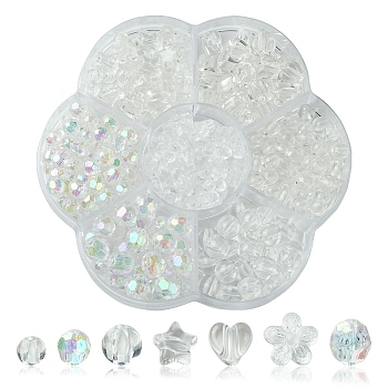 Mixed Styles Acrylic Beads, Mixed Styles, Clear, 5~10x6~10.5x5.5~8mm, Hole: 1~2.5mm, 215pcs/box