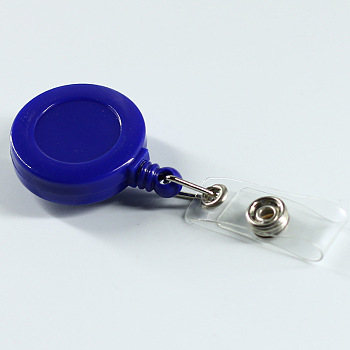 ABS Plastic Badge Reel, Retractable Badge Holder, with Platinum Iron Bobby Clip, Flat Round, Dark Blue, 86x32x16mm