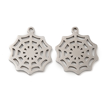 201 Stainless Steel Pendants, Spider Web Charm, Stainless Steel Color, 15x18x0.8mm, Hole: 1.4mm
