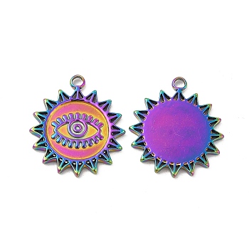 Ion Plating(IP) 304 Stainless Steel Pendant Rhinestone Settings, Flower with Evil Eye, Rainbow Color, 21.5x19x1.5mm, Hole: 1.8mm, Fit For 0.8mm Rhinestone