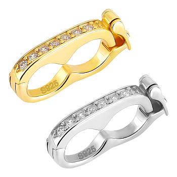 Elite 2Pcs 2 Colors 925 Sterling Silver with Clear Cubic Zirconia Twister Clasp, Infinity, Platinum & Golden, 15.5x3x8mm, Inner Diameter: 5x11mm, 1pc/color