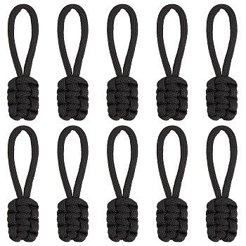 10Pcs Polyester Braided Replacement Zipper Puller Tabs, Zip Pull Extender, Black, 8.2x2x0.87cm