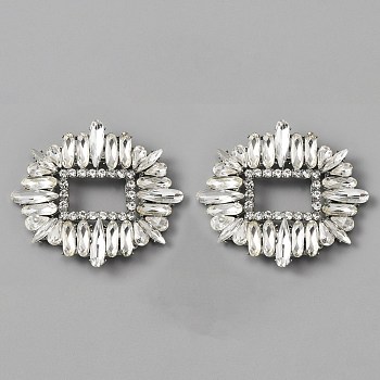 Alloy Crystal Rhinestone Shoe Decoration, Detachable Shoe Buckle Clips, with Iron Findings, Oval, Platinum, 61x71x5mm