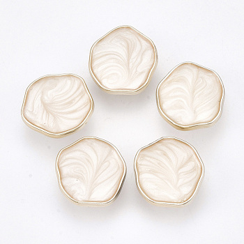 CCB Plastic Shank Buttons, with Enamel, Rose Gold, Floral White, 24x23.5x9.5mm, Hole: 3.5mm