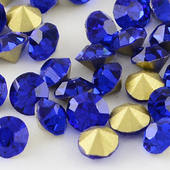 Glass Pointed Back Rhinestone, Back Plated, Diamond, Sapphire, 8~8.3mm, about 144pcs/gross