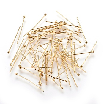 304 Stainless Steel Ball Head Pins, Ball Head Pins , Real 18K Gold Plated, 25x0.6mm, 22 Gauge, Head: 1.8mm
