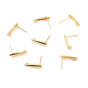 Brass Stud Earring Findings, with Loop, Long-Lasting Plated, Teardrop, Real 18K Gold Plated, 15x3.5x3mm, Hole: 1.4mm, Pin: 0.7mm