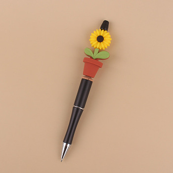 Plastic Ball-Point Pen, Beadable Pen, for DIY Personalized Pen, with Silicone Flower Pot, Yellow, 140mm