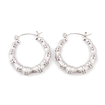 Bamboo Joint 304 Stainless Steel Hoop Earrings for Women, Stainless Steel Color, 32.5x4.6mm