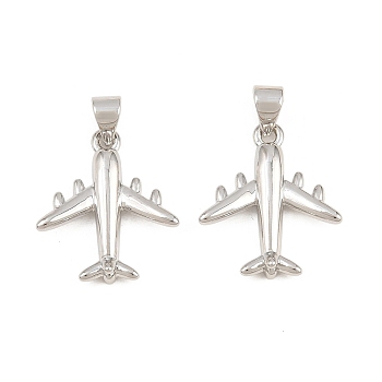 Brass Pendants, Airplane Charms, Long-Lasting Plated, Lead Free & Cadmium Free, Rack Plating, Platinum, 19x17x3mm, Hole: 4x3.5mm