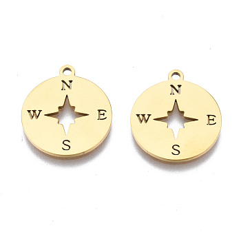 Ion Plating(IP) 201 Stainless Steel Pendants, Laser Cut, Compass, Golden, 17x15x1mm, Hole: 1.4mm