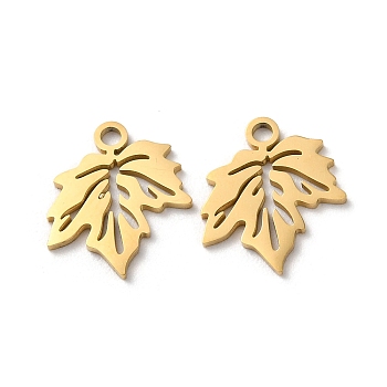 Ion Plating(IP) 304 Stainless Steel Charms, Manual Polishing, Maple Leaf, Golden, 13.5x11.5x1mm, Hole: 1.6mm